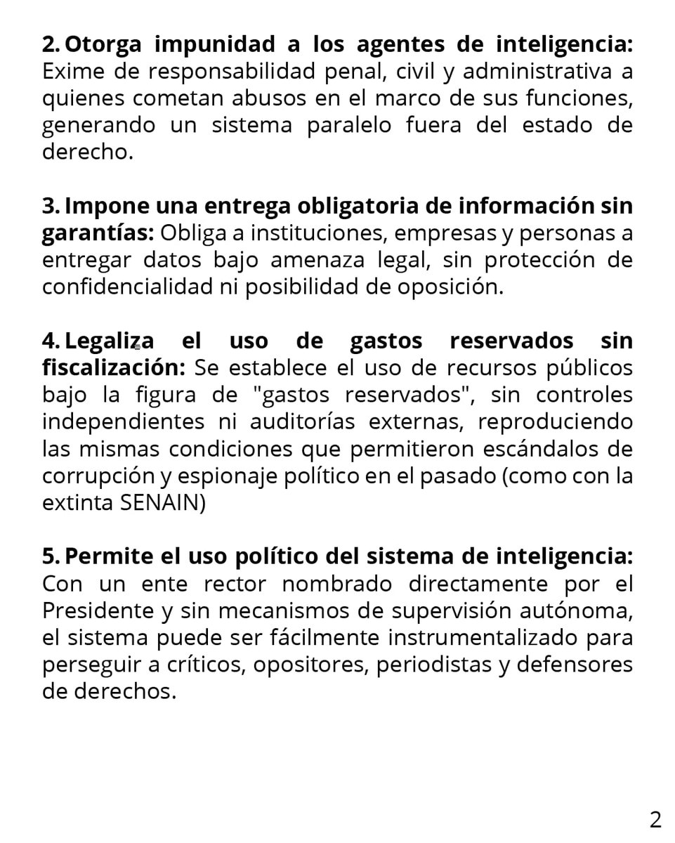 #Pronunciamiento 📷 | Rechazamos el Proyecto de Ley Orgánica de Inteligencia, Inteligencia Estratégica y Contrainteligencia y alzamos la voz por nuestros #DerechosDigitales.
Aquí te explicamos los riesgos que representa este proyecto de ley 📷
Más información aquí