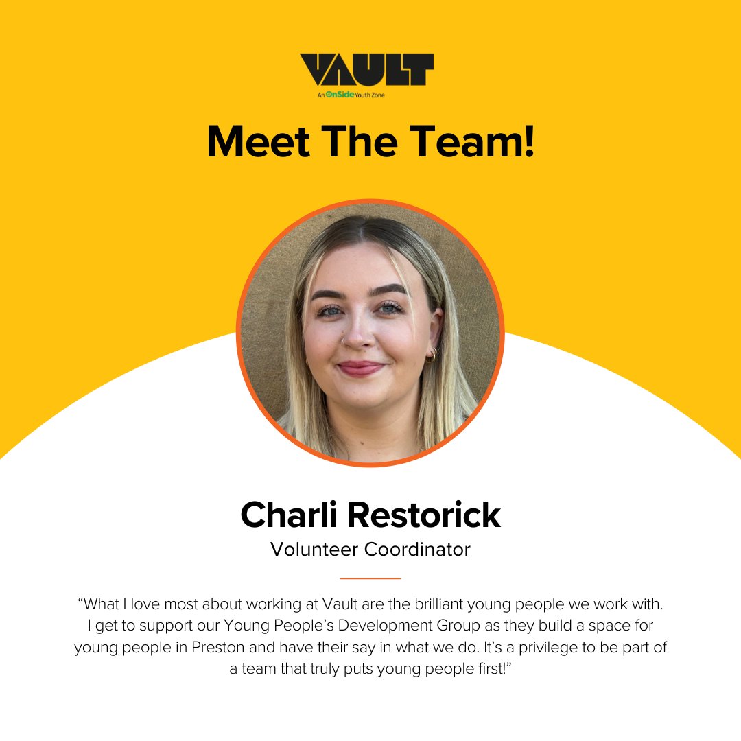 VaultYouthZone's tweet image. Introducing Charli, Vault's Volunteer Coordinator.
#prestonyouth #prestonyoungpeople #preston #volunteer #VolunteerOpportunity #YouthZone