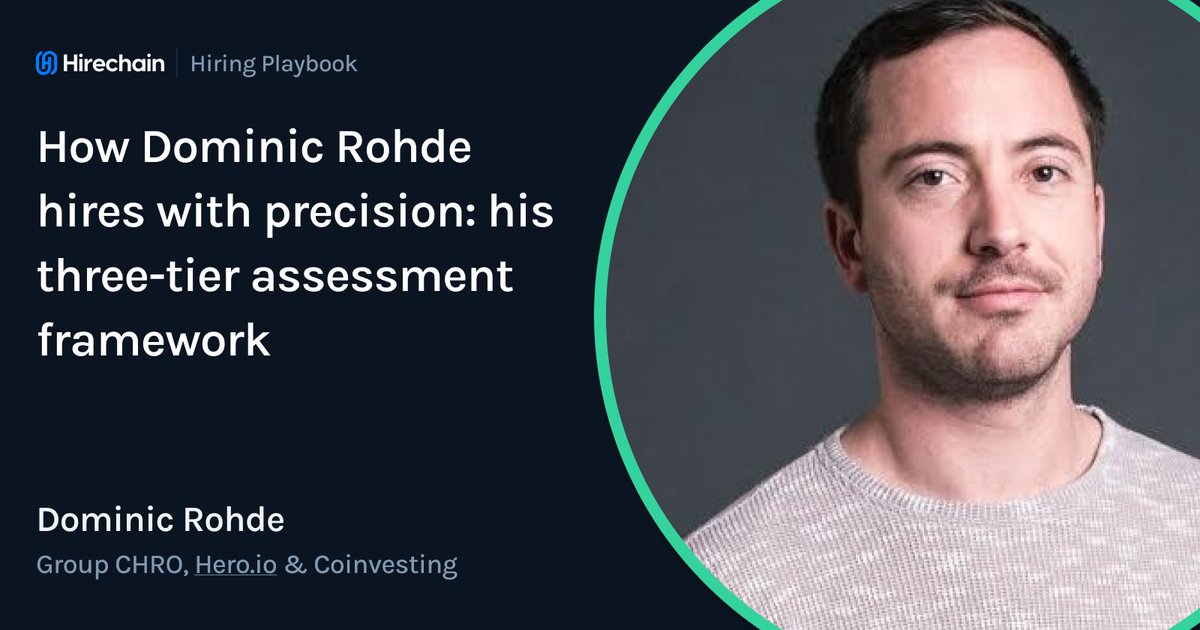 70% of top talent gets ignored because founders optimize for credentials over capability.

Dominic Rohde's contrarian approach:

→ Capabilities = behaviors, not CVs

→ Hire for potential, not pedigree

→ Wait for real urgency

Full playbook: hirechain.io/playbook/how-d…