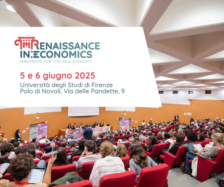 🎉 Ci siamo: domani parte la #RenaissanceInEconomics!

Due giorni per ripensare l’economia con idee, dibattiti e visioni per un futuro più umano e sostenibile.

📍 UniFi – Polo di Novoli
📅 5-6 giugno

🎥 Segui la diretta sui nostri social.
🚀 A domani!