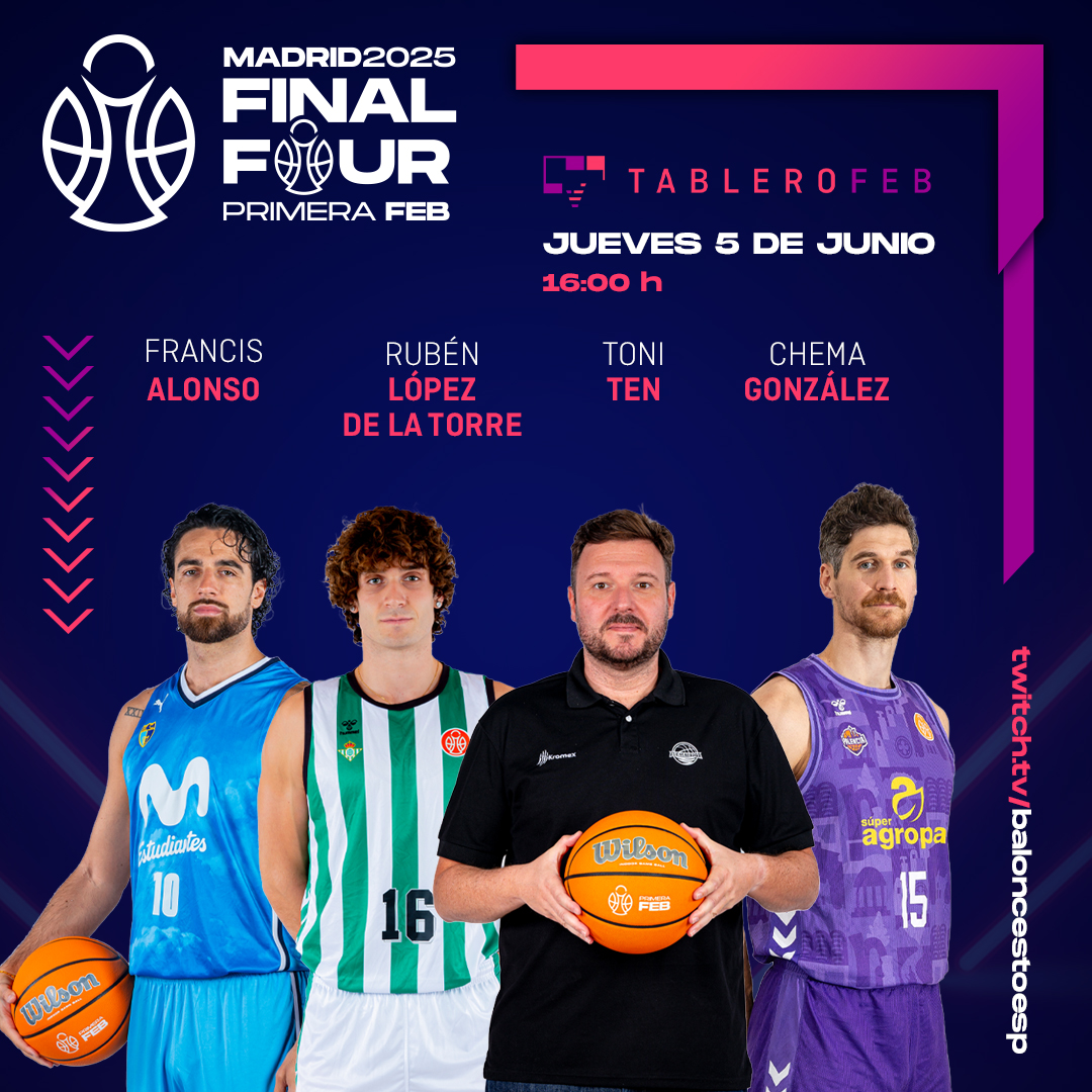 CompeticionesFEB (@competicionfeb) on Twitter photo 💜 <a href="/TwitchES/">Twitch ES</a> | Este jueves, programa especial #F4PrimeraFEB (16h) 🙌
🎟️ Sorteo de 2 abonos
🔵 <a href="/francisalonso10/">Francis Alonso</a> - <a href="/MovistarEstu/">Movistar Estudiantes</a>
🟢 <a href="/RubenLts16/">Ruben_lopez_16</a> - <a href="/RealBetisBasket/">Real Betis Baloncesto</a>
🔵 <a href="/toniten11/">toni ten</a> - <a href="/BFuenlabrada/">Flexicar Fuenlabrada</a>
🟣 Chema Glez - <a href="/Palencia_Basket/">Súper Agropal Palencia</a>
📺 Acompáñanos en directo ⬇
twitch.tv/baloncestoesp 💜 <a href="/TwitchES/">Twitch ES</a> | Este jueves, programa especial #F4PrimeraFEB (16h) 🙌
🎟️ Sorteo de 2 abonos
🔵 <a href="/francisalonso10/">Francis Alonso</a> - <a href="/MovistarEstu/">Movistar Estudiantes</a>
🟢 <a href="/RubenLts16/">Ruben_lopez_16</a> - <a href="/RealBetisBasket/">Real Betis Baloncesto</a>
🔵 <a href="/toniten11/">toni ten</a> - <a href="/BFuenlabrada/">Flexicar Fuenlabrada</a>
🟣 Chema Glez - <a href="/Palencia_Basket/">Súper Agropal Palencia</a>
📺 Acompáñanos en directo ⬇
twitch.tv/baloncestoesp