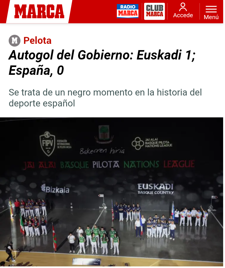 "Un negro momento en la historia del deporte español" 

Gozatu dezagun momentu hau. Espainiarren min eta haserreak zapore berezia dauka, okupatua, ukatua eta jazarria izan den gure nazioarentzat.

Emaitza edozein dela ere, irabazi dugu.