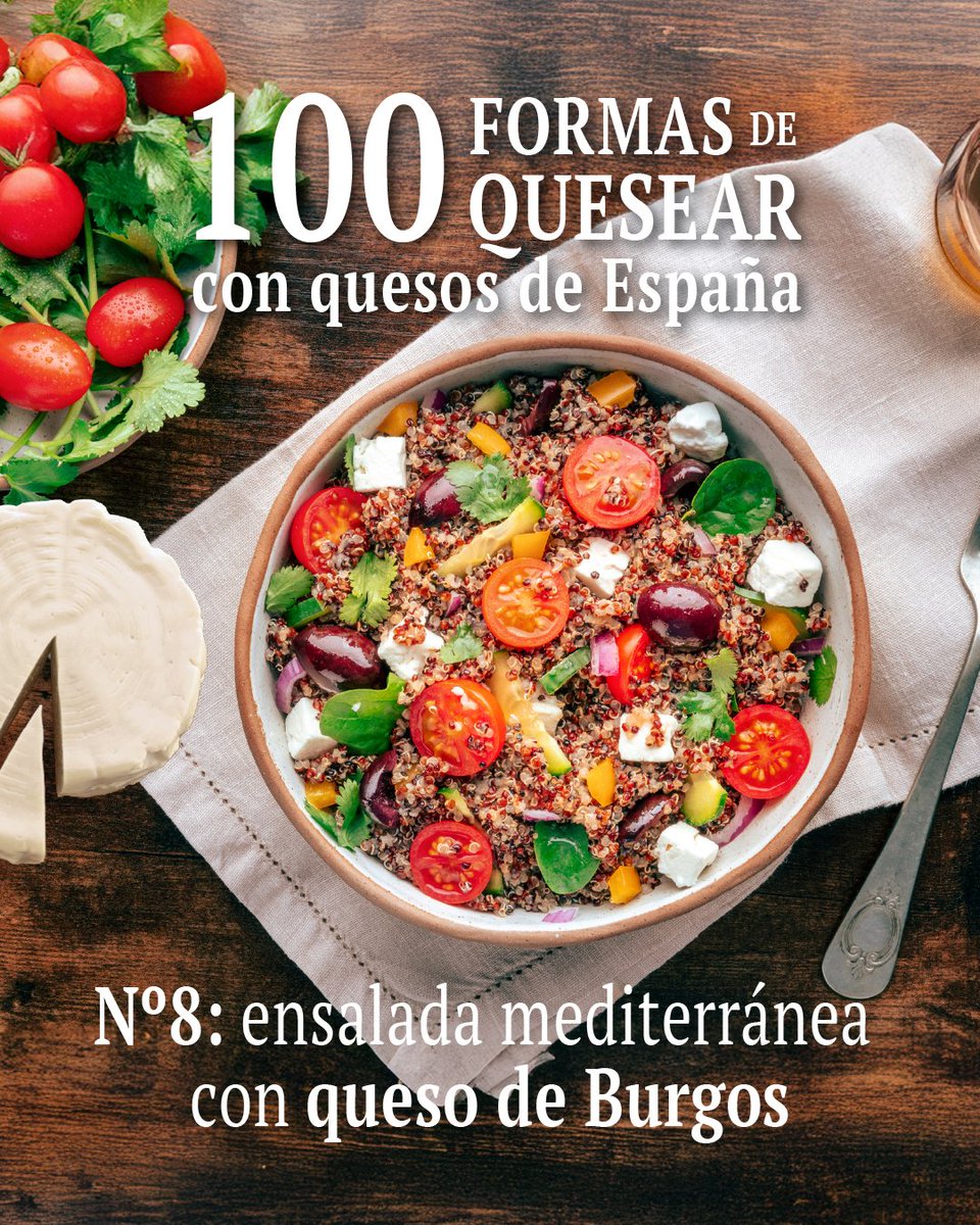 Hay mil formas de #Quesear, pero esta es ideal para el veranito: 🥗 Ensalada mediterránea con queso de Burgos 🧀🇪🇸 Fresca, ligera y deliciosa. ¡Quesea con sabor local! ☀️🌿 #queseaconquesosdeespaña #quesea #quesos #inlac #3lacteosaldia