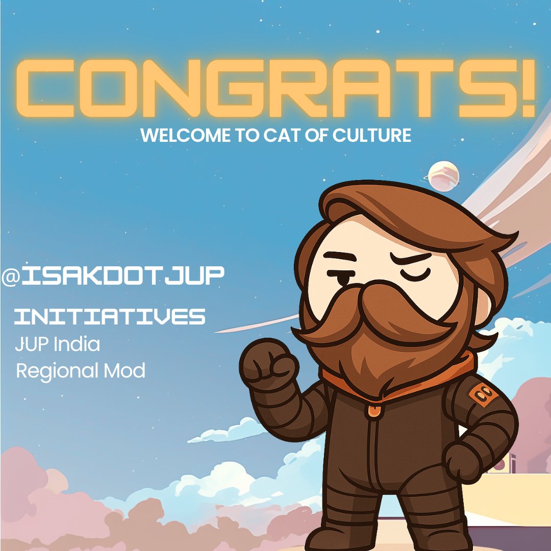 JUP Catdets (@jupcatdets) on Twitter photo Welcome to our NEWEST Cat of Culture🪐
<a href="/iSAKdotjup/">isak.jup (🐱,🐐)</a>🧡
From Discord gremlin to regional lead🪐
He's done it all — IRL meetups, server directories, newsletter edits, hackathon plans, VC therapy, & making Catdets feel at home🧡
Congrats ISAK on earning your CoC role!🧡 Welcome to our NEWEST Cat of Culture🪐
<a href="/iSAKdotjup/">isak.jup (🐱,🐐)</a>🧡
From Discord gremlin to regional lead🪐
He's done it all — IRL meetups, server directories, newsletter edits, hackathon plans, VC therapy, & making Catdets feel at home🧡
Congrats ISAK on earning your CoC role!🧡