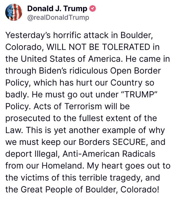 We didn’t have to live like this under Trump. Boulder is another tragic reminder: open borders are a national threat, not compassion.