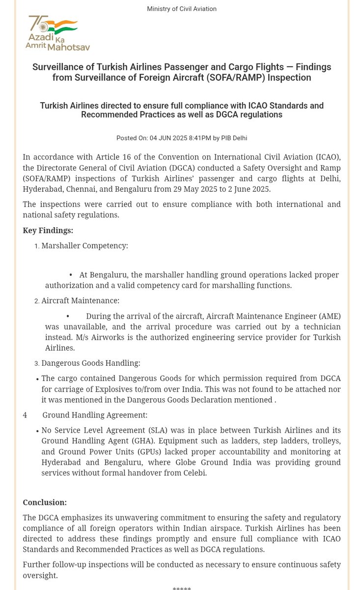 SaffronForceInd's tweet image. #Breaking : Ministry of Civil Aviation has issued Circular for Turkish Airlines, asking Turkish Airlines to address shortcomings, ensure full compliance with ICAO Standards.

#IndiaPakistanWar #BoycottTurkey