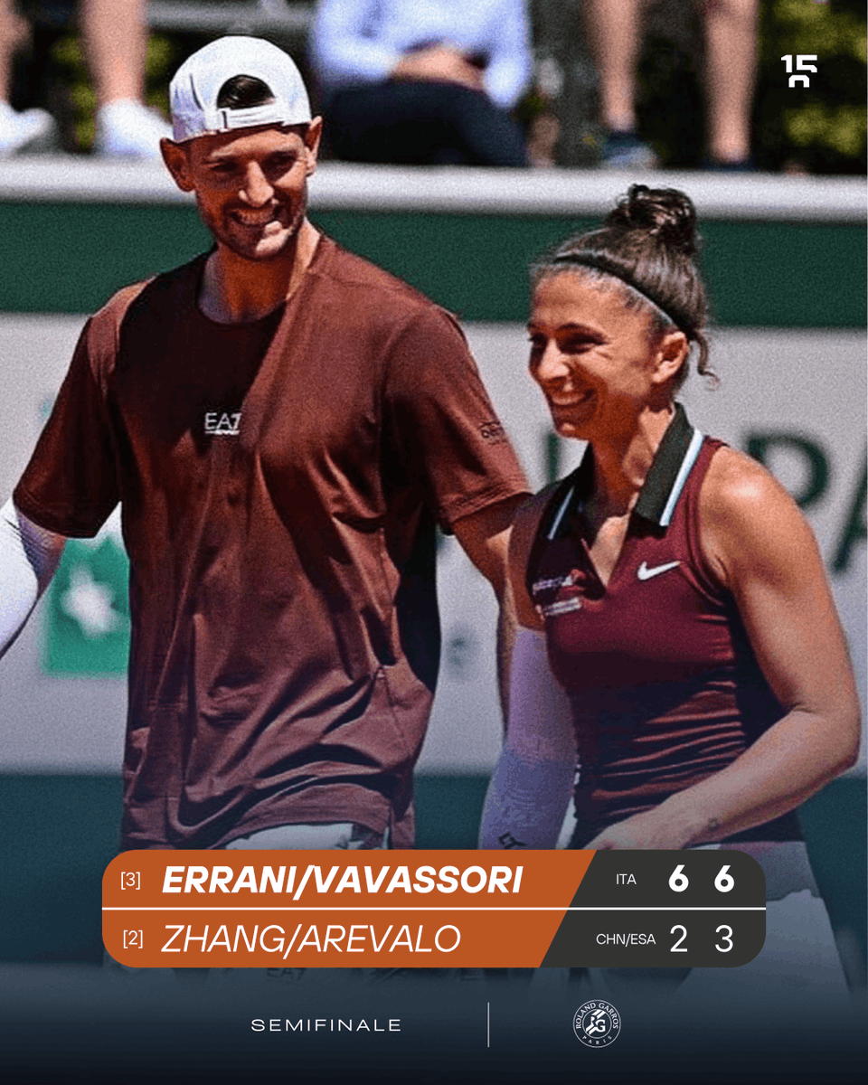 SARA ERRANI E ANDREA VAVASSORI SONO IN FINALEEEEE 👏

La coppia azzurra, già vincitrice lo scorso anno agli US Open, conquista l'accesso alla finale del doppio misto al Roland-Garros grazie a un successo in due set su Zhang e Arevalo.

Per un nuovo trionfo Sara e Andrea