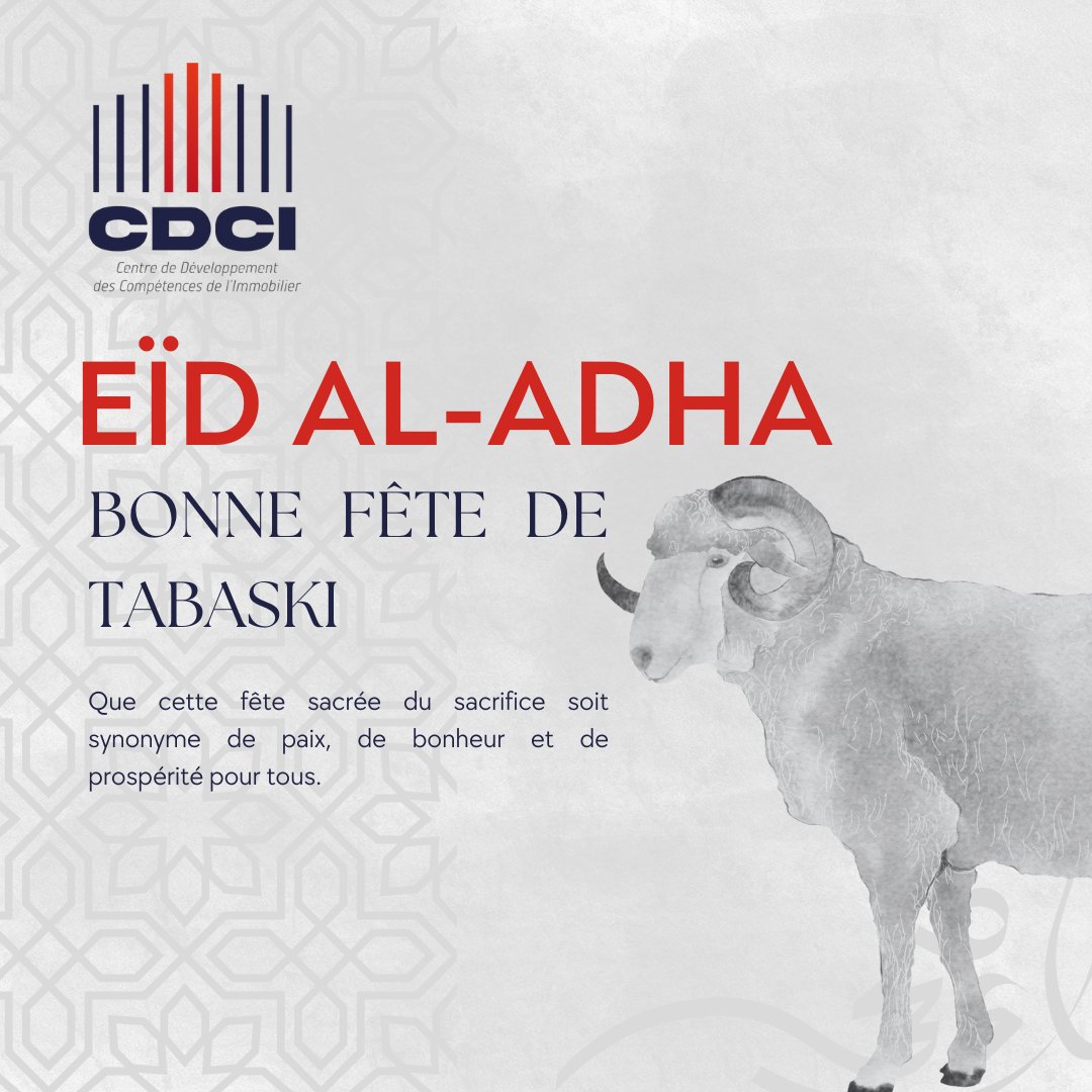 cdcisn's tweet photo. En ce jour béni de l'Aïd al-Adha, toute l'équipe du CDCI vous adresse ses vœux les plus sincères de paix, de bonheur, de santé et de réussite.
Que cette fête soit synonyme de partage, de spiritualité et d'espoir pour vous et vos proches.
 #EidMubarak #Tabaski2025 #CDCI  #Fête https://t.co/mNt5Z7qNRt