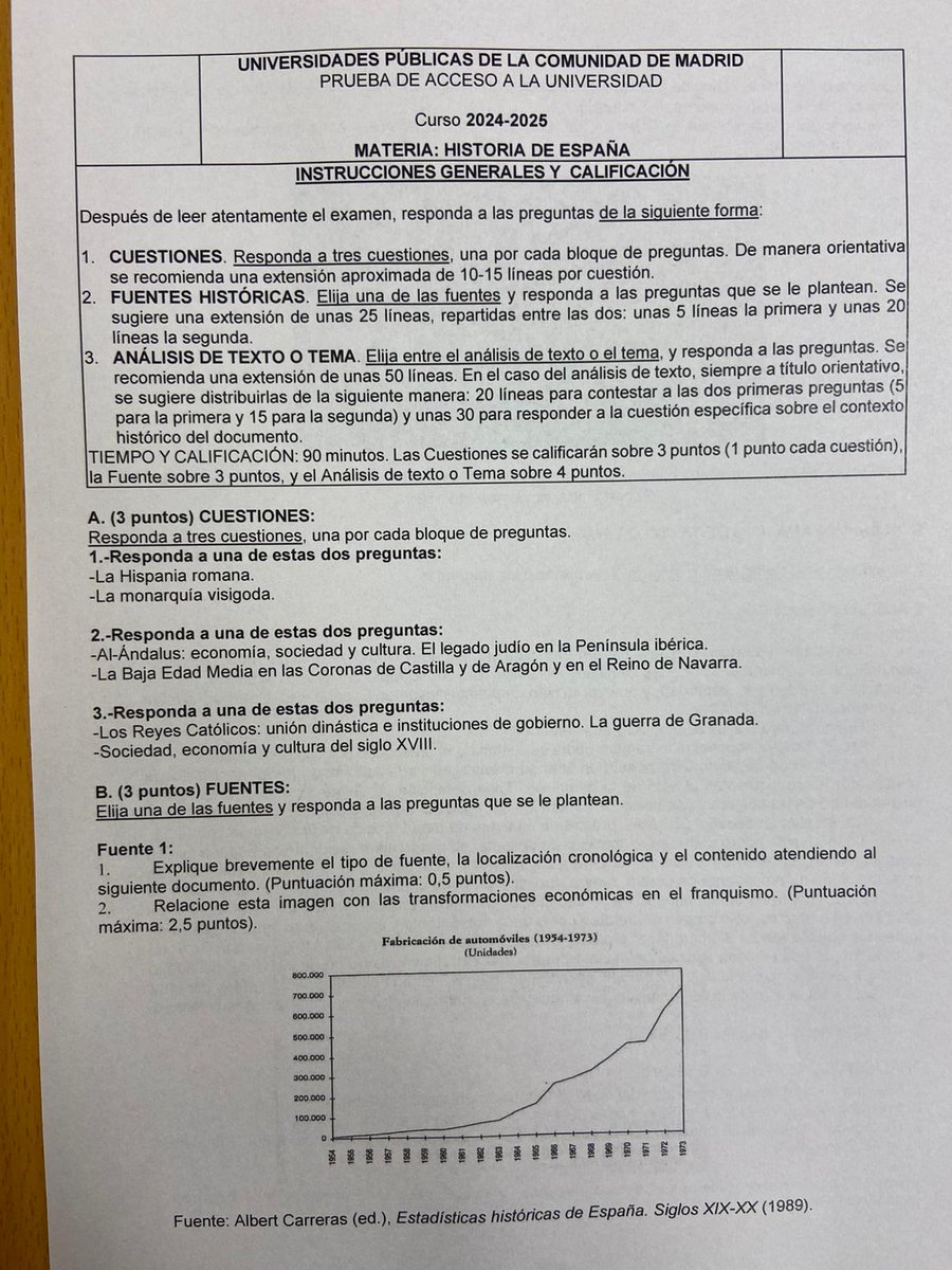 FCastillo134's tweet photo. Examen de Historia de España en Madrid. No era difícil pero han puesto las dos pruebas grandes del mismo siglo #PAU2025 https://t.co/iksH3c3qfH
