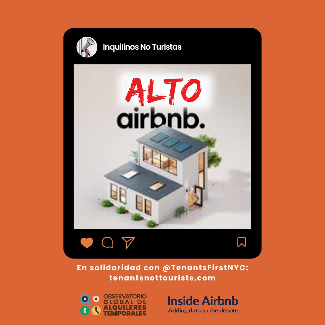 <a href="/Airbnb/">Airbnb</a> está obteniendo ganancias récord en todo el mundo y gastando millones para reemplazar nuestras comunidades con alquileres a corto plazo. En solidaridad con <a href="/TenantsFirstNYC/">Tenants Not Tourists</a> que lucha en NewYork contra AirBNB nos manifestamos para dejar claro: nuestras casas no son hoteles