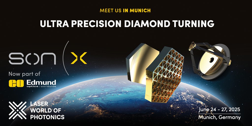 We’re excited to welcome Son-x GmbH to the Edmund Optics family!
From Aachen, Germany, they deliver cutting-edge diamond turning for optics from 1 mm to 1 m—mirrors, metals, IR lenses &amp; more.
📍Find us at #LASER World of Photonics – Booths B1.416 &amp; B1.214!
#EdmundOptics#sonxGmbH