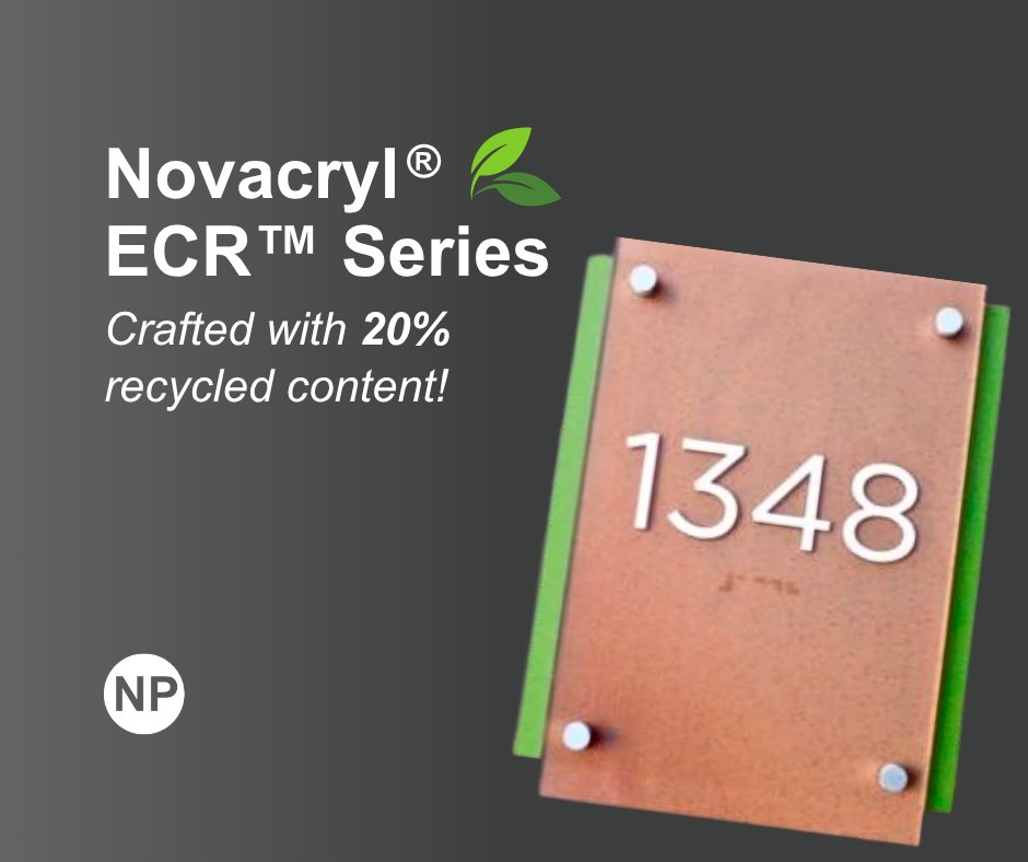 NovaPolymers's tweet photo. With the Novacryl® ECR™ Series, you don't have to compromise creativity for sustainability! ✨🌿 Our EcoResin base is crafted with up to 20% recycled content and fully ADA-compliant, making it easier than ever to create eco-friendly signage.
 
📲 https://t.co/g7PWtULqk8 https://t.co/LSyhFrppCz