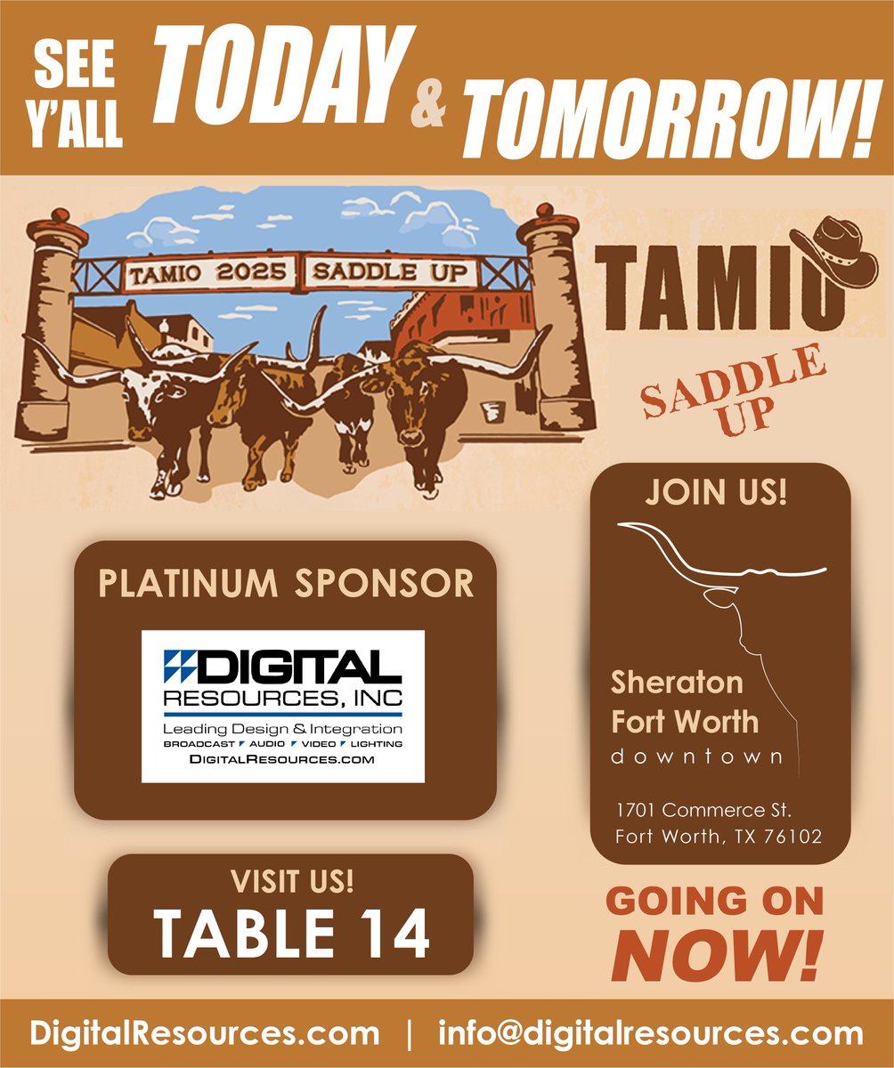 🎉 <a href="/TexasTAMIO/">TAMIO</a> is officially underway!

👋🤝 Visit our <a href="/digiknowdri/">Digital Resources, Inc.</a> table to see our PTZ setup, pick up some swag, AND 🎟️ enter our Amazon gift card raffle!
#digitalresourcesinc #digiknowdri #tamio #forthworthtx #fortworth #platinum #PlatinumSponsor