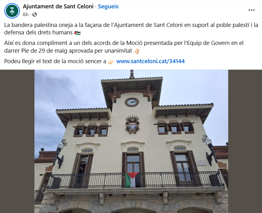 L'Ajuntament de 🏴󠁧󠁢󠁥󠁮󠁧󠁿 Sant Celoni es posiciona a favor d'exterminar Israel des del riu fins a la mar, en altres paraules, necessiten tapar la corrupció espanyola que els permet viure com si fossin líders de Hamàs, tu ja m'entens.
#VallèsOriental #SalvemCatalunya 💙
#SalvemSantCeloni