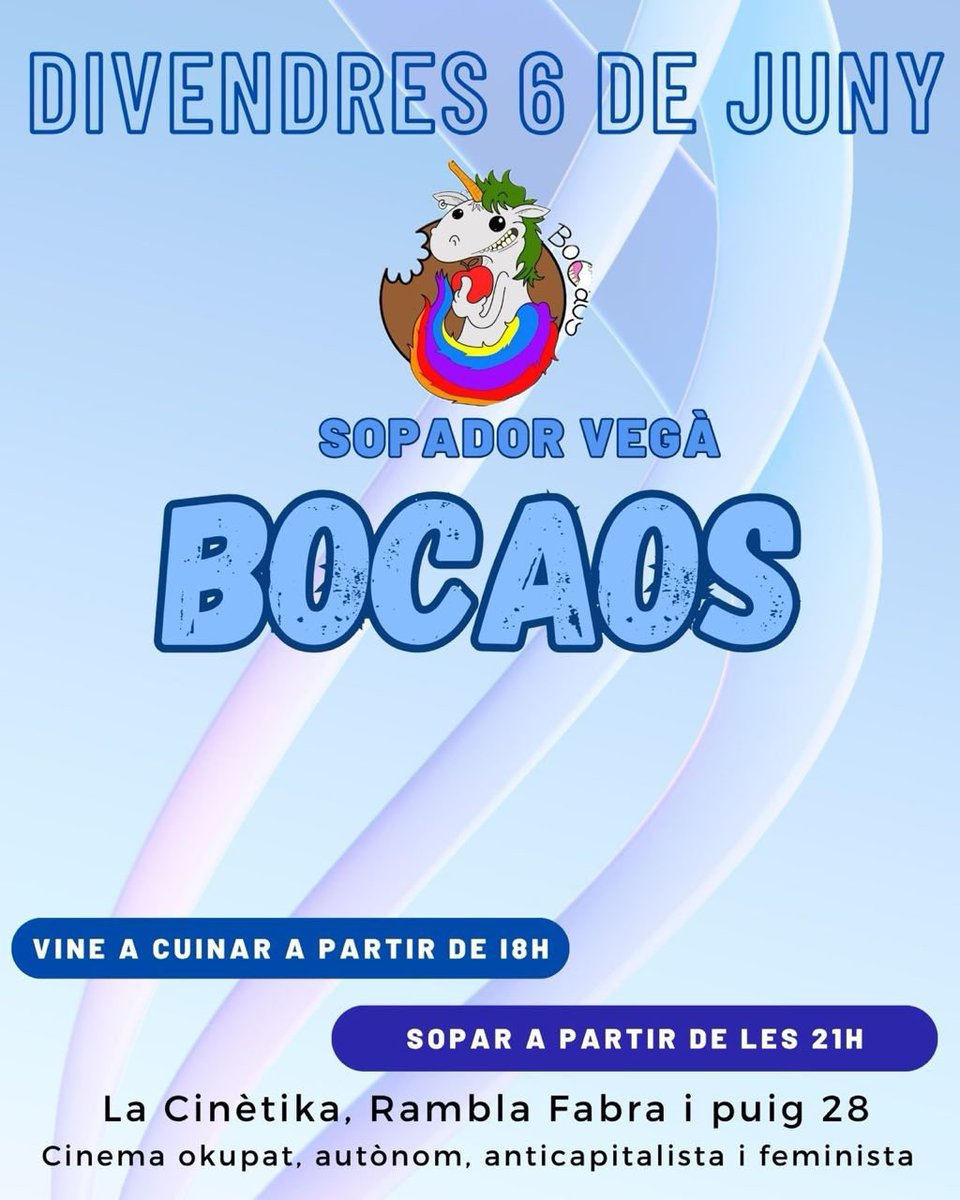El sopador serà, com sempre, els divendres a les 21h al hall de l’entrada.
I com sempre, tot vegà i tot boníssim!