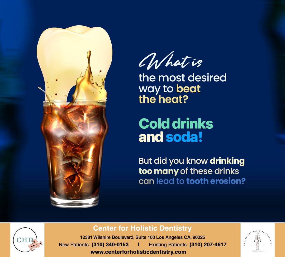 CenterforHolis3's tweet photo. When sugar in soda interacts with oral bacteria, it forms an acid that attacks your teeth. Every drink will add to the attack and eventually damage your teeth. Choose healthier options to satisfy your thirst. #coldsoda #losangeles #CA #centerforholisticdentistry https://t.co/u4JOHgoYaS