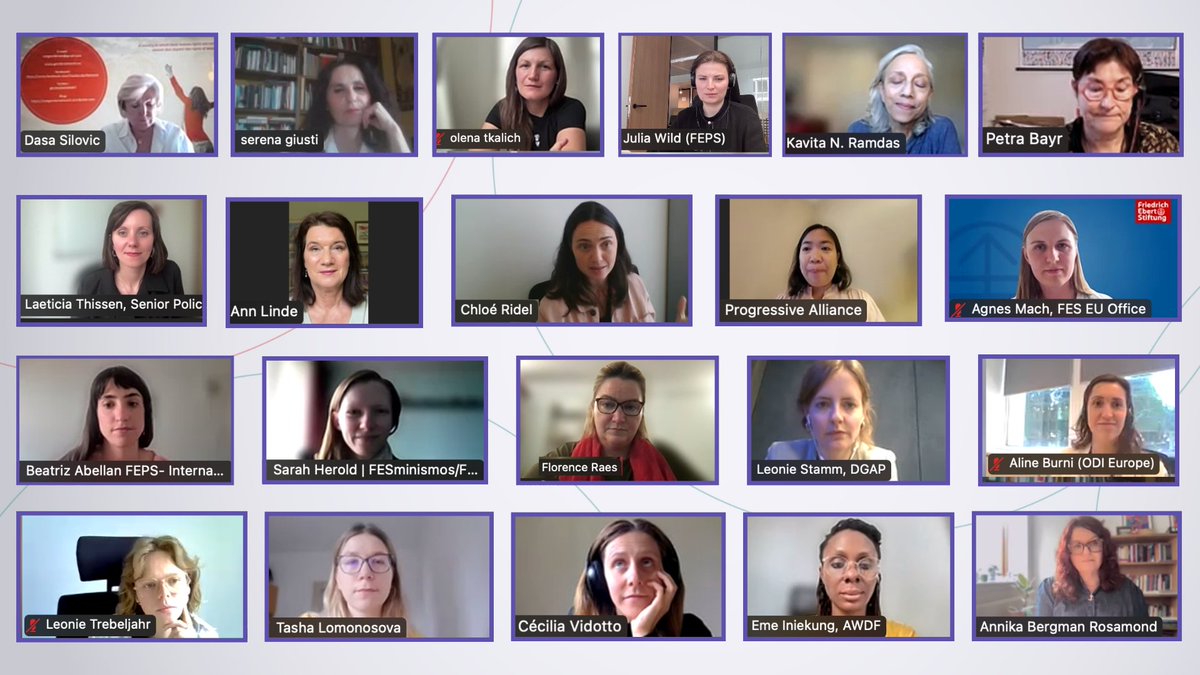 FEPS_Europe's tweet photo. Members of the Feminist Foreign Policy Progressive Voices Collective (FFPPVC) met online to explore ways to sustain the feminist movement in times of crisis
🌐 https://t.co/gW1Aw9YE1w
In the lead-up to the Financing for Development conference in Sevilla and beyond, the group explored the current financial landscape for feminist organisations and shared good practices and strategies in resilience and resource mobilisation
🗣️ Speakers
🔸 @AnnLinde, Co-Chair of the FFPPVC & former Swedish Minister for Foreign Affairs,
🔸 @machriscabreros, Co-Chair of the FFPPVC & coordinator at @PA_Solidarity
🔸 @ChloeRidel, MEP @TheProgressives
🔸 @FlorenceRaes, Director @unwomenEU
🔸 @LeonieStamm, Research Fellow @dgapev
🔸 Agnes Mach, Policy Officer @FES_Europa
🔸 @LaeThissen, Senior Policy Analyst on Gender Equality, FEPS
🔸 Beatriz Abellán, Policy Analyst on International Relations, FEPS
By FEPS & @FES_Europa