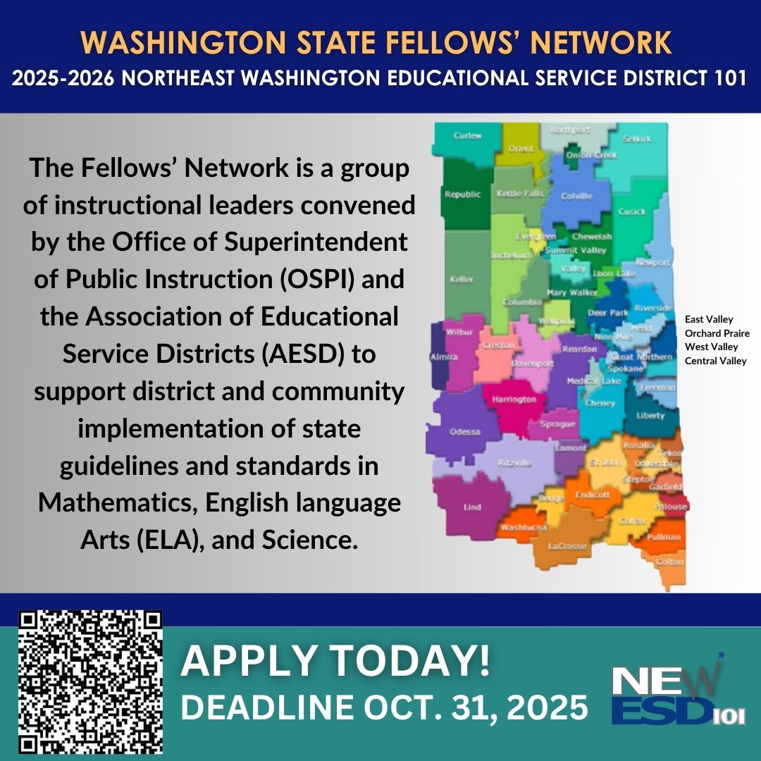 🚨 Teachers in #northeastwa—apply now to join the 2025–26 WA State Fellows’ Network at #NEWESD101!

Lead in Math, ELA, or Science
Grow your practice
Connect statewide
Promote equity 💡
🗓️ Deadline: Oct. 31
🔗 Apply: ospi.k12.wa.us/educator-suppo…

#WAedu <a href="/waOSPI/">WA State OSPI</a> <a href="/wa_esds/">Washington AESD</a>