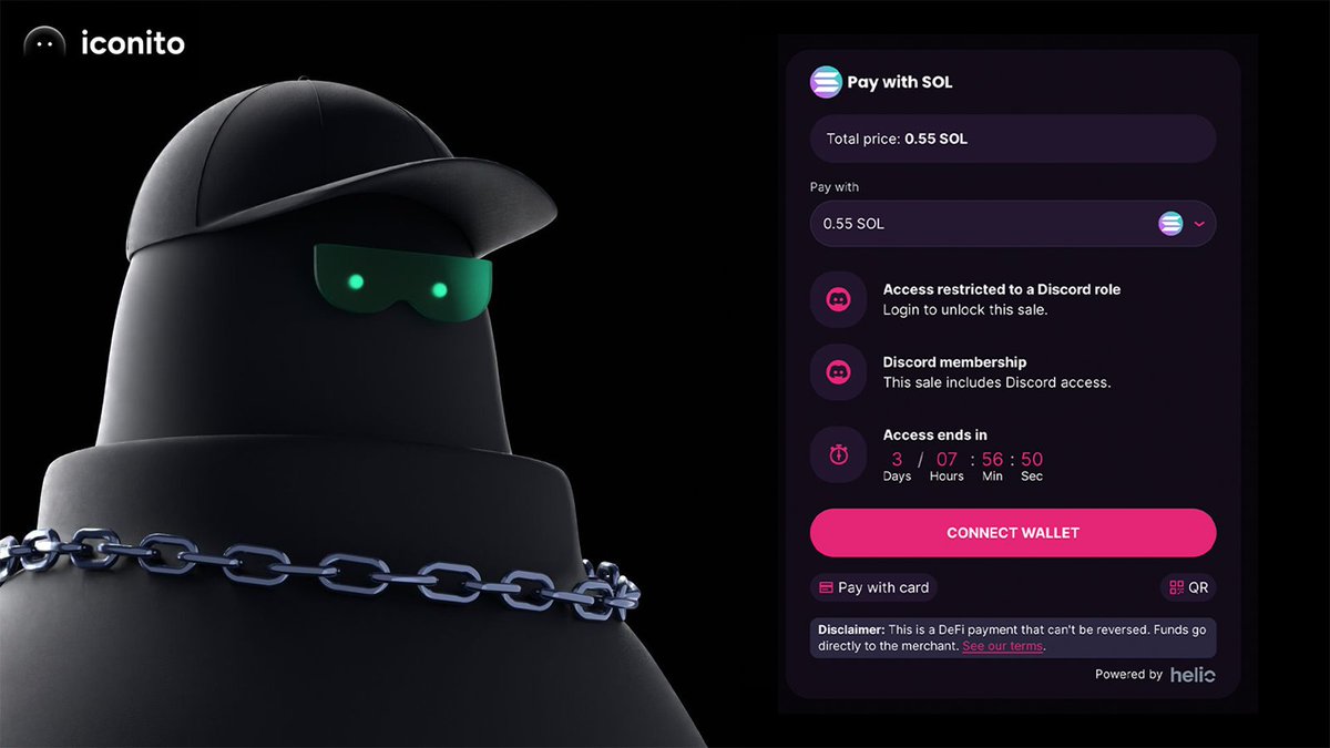 Helio (@helio_pay) on Twitter photo Premium art 🤝 Premium access
<a href="/iconitoNFT/">iconito</a> is using Helio’s Discord gating to let top communities mint early.
Holders of <a href="/Claynosaurz/">Claynosaurz</a>, <a href="/akidcalledbeast/">a KID called BEAST</a> & more can grab a role in their Discord and get early access.
Clean 3D PFPs with minimalist design, these will go fast! 🔥 Premium art 🤝 Premium access
<a href="/iconitoNFT/">iconito</a> is using Helio’s Discord gating to let top communities mint early.
Holders of <a href="/Claynosaurz/">Claynosaurz</a>, <a href="/akidcalledbeast/">a KID called BEAST</a> & more can grab a role in their Discord and get early access.
Clean 3D PFPs with minimalist design, these will go fast! 🔥