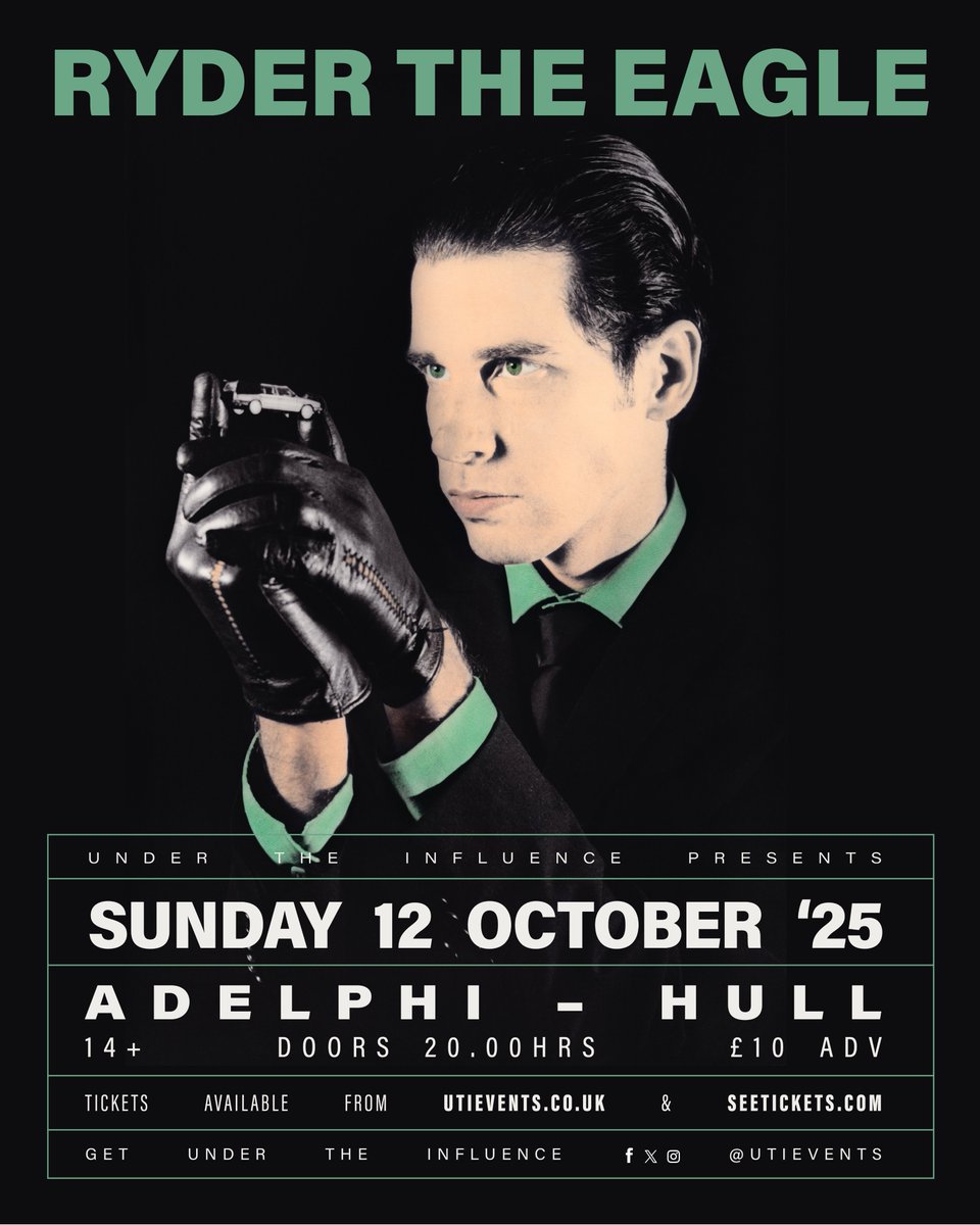 Under The Influence (@utievents) on Twitter photo ON SALE NOW // DIY hero, fallen Romeo, karaoke weirdo — Ryder The Eagle is everything (and nothing) you might expect from an art-rock divorcé chasing dreams at your local dive bar. Thrilled to bring his mesmerising show to Hull <a href="/TheAdelphiClub/">The New Adelphi Club</a> Oct 12th
🎟 bit.ly/UTIEventsTicke… ON SALE NOW // DIY hero, fallen Romeo, karaoke weirdo — Ryder The Eagle is everything (and nothing) you might expect from an art-rock divorcé chasing dreams at your local dive bar. Thrilled to bring his mesmerising show to Hull <a href="/TheAdelphiClub/">The New Adelphi Club</a> Oct 12th
🎟 bit.ly/UTIEventsTicke…