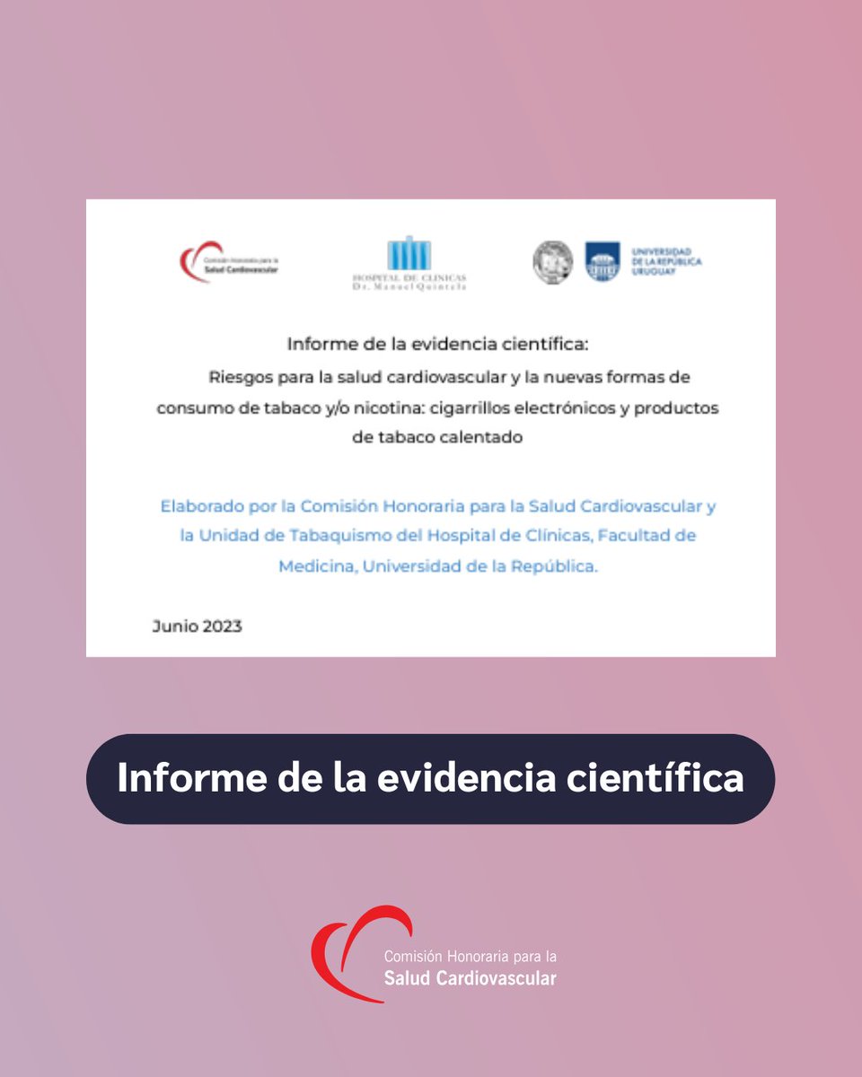 Conocé los efectos cardiovasculares de los cigarrillos electrónicos (CE) y productos de tabaco calentado (PTC).

👉🗃️Campaña #QueNadieSeLoFume ▶ cardiosalud.org/wp-content/upl…

<a href="/UdelaR_Uy/">udelar</a>  <a href="/hcmquintela/">Hospital de Clínicas Dr. Manuel Quintela</a> 
<a href="/MSPUruguay/">Ministerio de Salud Pública – Uruguay</a> 
<a href="/Doc_AleCuesta/">Alejandro Cuesta</a>  <a href="/LuFloriol/">Lucía Florio</a>  <a href="/MarioRo62276087/">Mario Romero</a> <a href="/LauraGarreCastr/">Laura Garré</a>