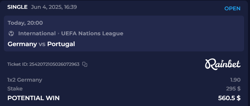 Portugal are beating Germany tonight to make it to the Nations League final, and I'm putting my money where my mouth is.

Need Dalot, Bruno, and Ronaldo to get that trophy! 🏆