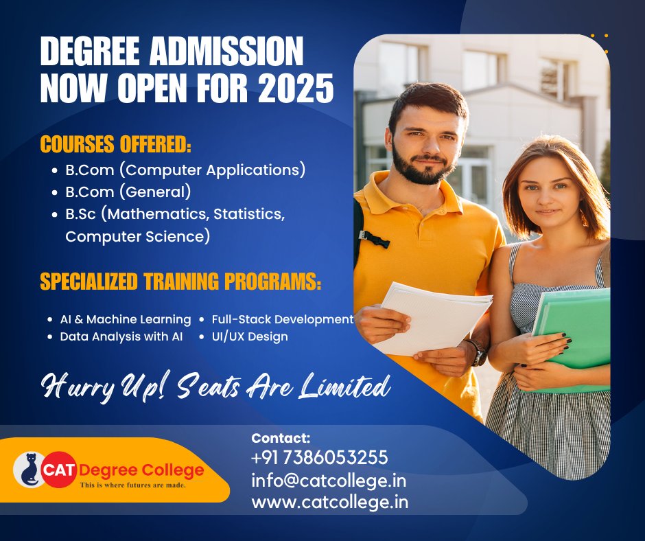 catdegreehyd's tweet photo. Degree Admissions Now Open – 2025 @ CAT Degree College, Hyderabad
https://t.co/tfTeL8HG0K
#DegreeAdmissions2025 #CATCollege #BComCourses #BScPrograms #AITraining #DataAnalytics #FullStackDevelopment #UIUXDesign #LimitedSeats #HyderabadEducation https://t.co/dxcv5lTUDp