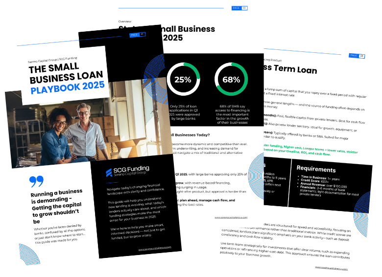 SCG_Funding's tweet photo. Over 80% of small business failures are tied to cash flow.

But most owners wait too long to learn how funding really works.

The 2025 Small Business Loan Playbook changes that — free, clear, and built to help you fund smarter.

🔗 Grab it free — link in bio. https://t.co/PB1DRrKE0I