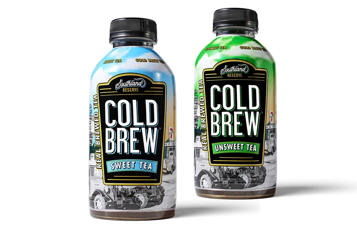 BeverageDigest's tweet image. 7-Eleven and Arizona Beverages have partnered on a private label Southland Reserve line of cold brew teas. The drink is packaged in 16-oz plastic bottles. Flavors are sweet tea, unsweet tea, peach tea and lemon tea. 

#southlandreserve #coldbrew #tea #coldbrewtea #new #launch