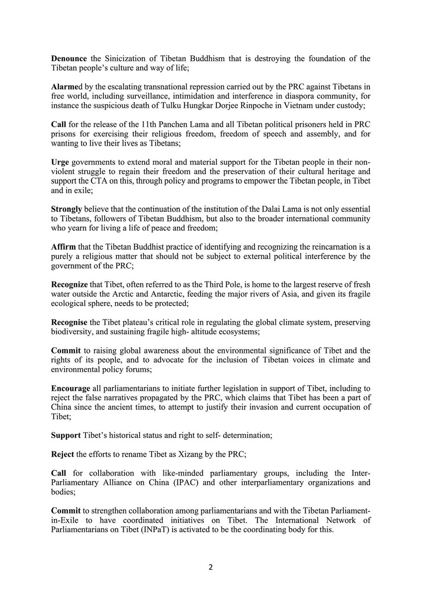 Tokyo Declaration adopted by the 9th World Parliamentarians’ Convention on Tibet.