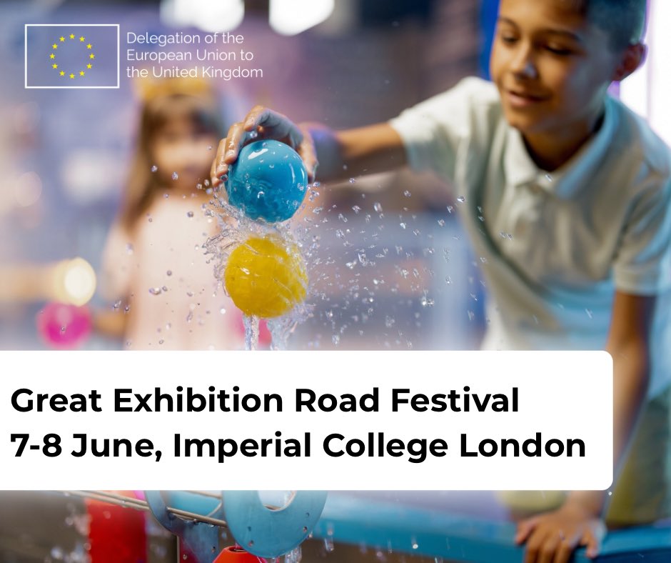 EU Delegation UK (@eudelegationuk) on Twitter photo We’re heading to the Great Exhibition Road Festival this weekend!
This year <a href="/imperialcollege/">Imperial College London</a> is partnering with colleagues from across Europe to showcase 10 EU-funded projects in the Eureka Zone.
Join us on 7-8 June to celebrate science, innovation and research cooperation! We’re heading to the Great Exhibition Road Festival this weekend!
This year <a href="/imperialcollege/">Imperial College London</a> is partnering with colleagues from across Europe to showcase 10 EU-funded projects in the Eureka Zone.
Join us on 7-8 June to celebrate science, innovation and research cooperation!