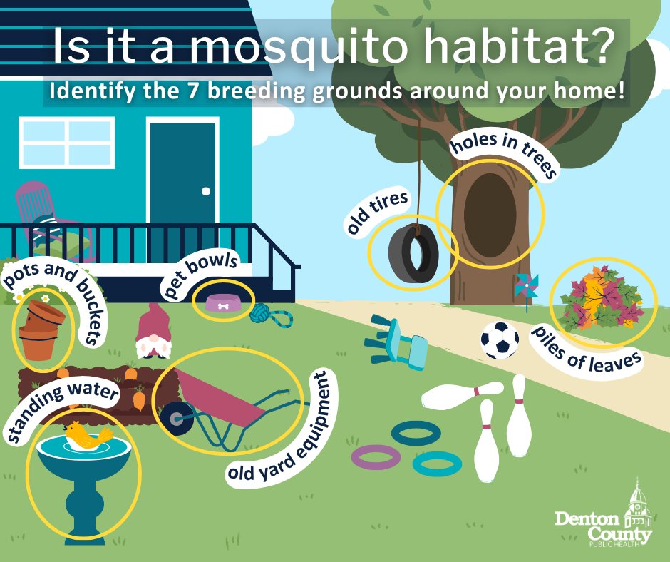 WeAreDCPH's tweet image. Do you know all the possible #MosquitoBreeding grounds around your home? #Mosquitoes only need one tablespoon of water to lay eggs, so it's important to remove any standing water in your yard. Regularly clean around your home and trim your lawn to help keep #Pests outside!