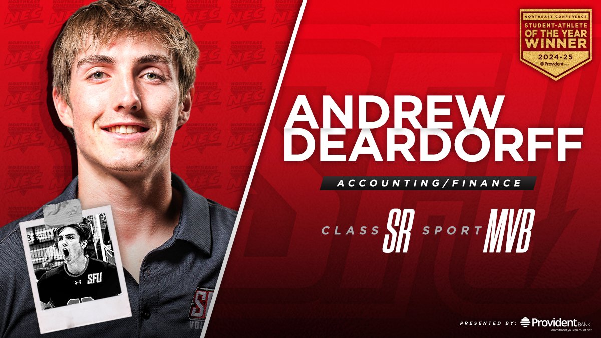NECsports's tweet image. 💯 He was a double major (Accounting &amp;amp; Finance) who held a 3.68 GPA.

🏐 As a 3x #NECelite all-star, he led @RedFlashMVB to 3 #NECMVB regular season 👑 &amp;amp; 3 NEC tournament championship match appearances.

🤝He killed it as a team captain and community leader.

Andrew Deardoff…
