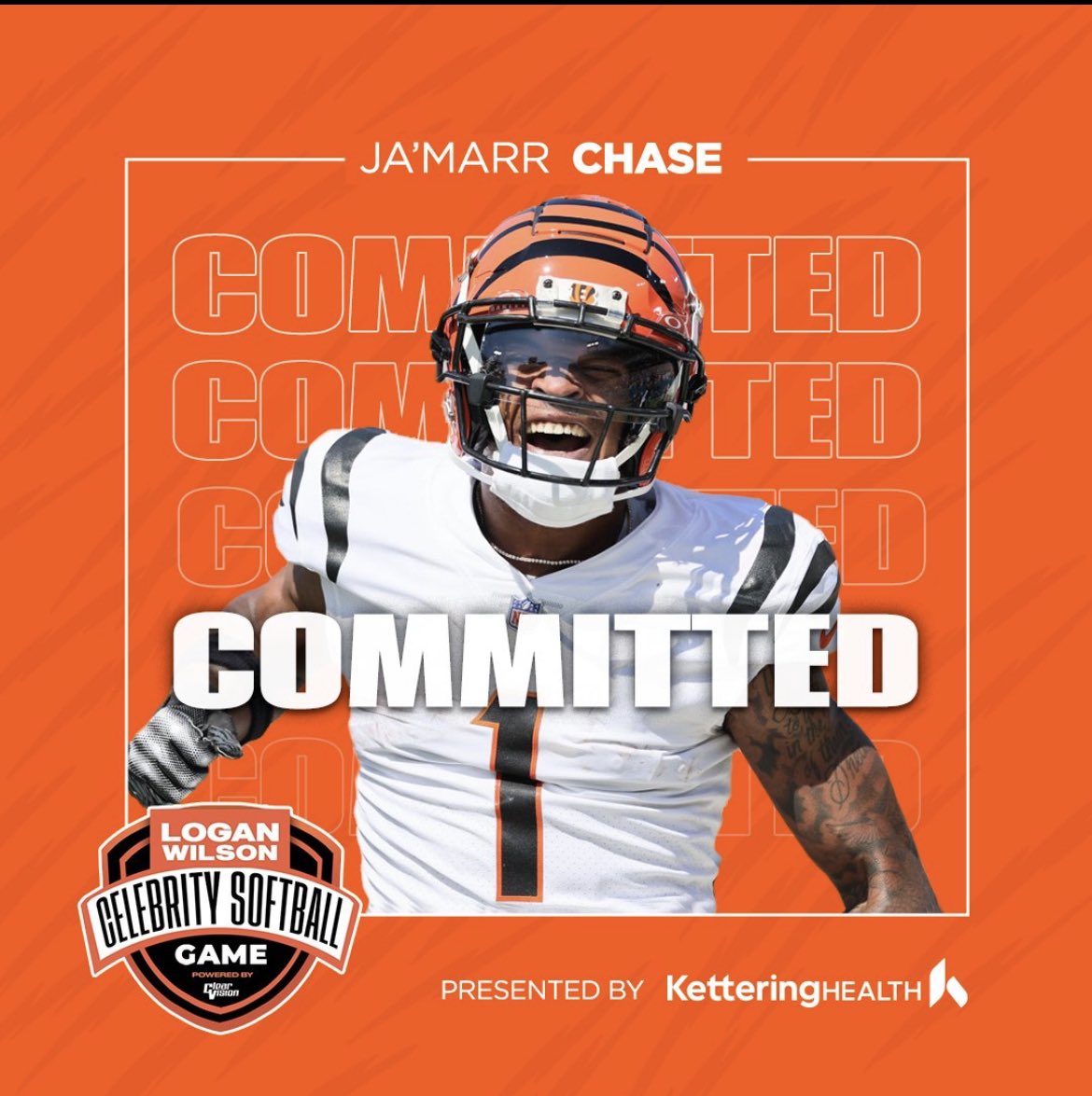 🔥🔥 A BIG TIME ADDITION 🔥🔥 

Bengals fans, you’re gonna want to be there for this one 😌 

Ja'marrr Chase has officially committed to the Logan Wilson Celebrity Softball Game! 

Grab your tickets ➡️ loganwilsonsoftball.com