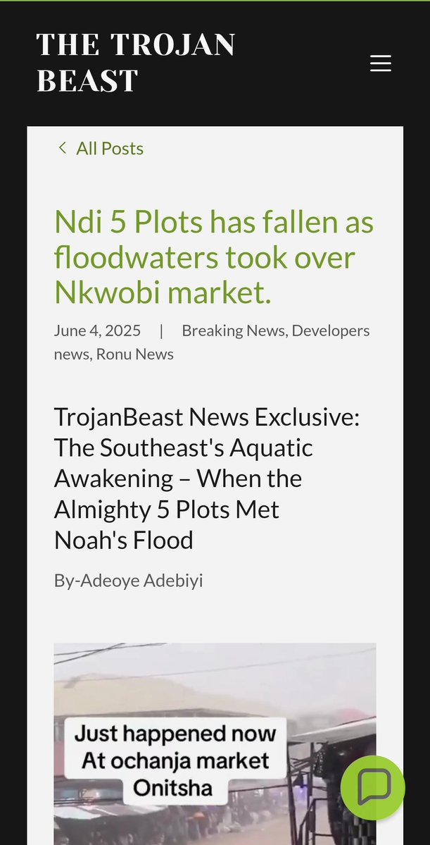 Ndi 5 Plots has fallen as floodwaters took over Nkwobi market.

TrojanBeast News Exclusive: The Southeast's Aquatic Awakening – When the Almighty 5 Plots Met Noah's Flood

By-Adeoye Adebiyi 

In a twist of fate that would make even the most seasoned biblical scholar raise an