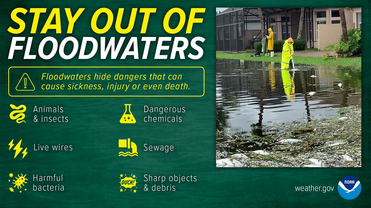 Isolated minor flooding is possible mainly over South Carolina as rain bands move in from the south later today into tonight. Be aware that floodwaters can contain dangerous chemicals and objects that could harm you or make you sick. noaa.gov/resource-colle…