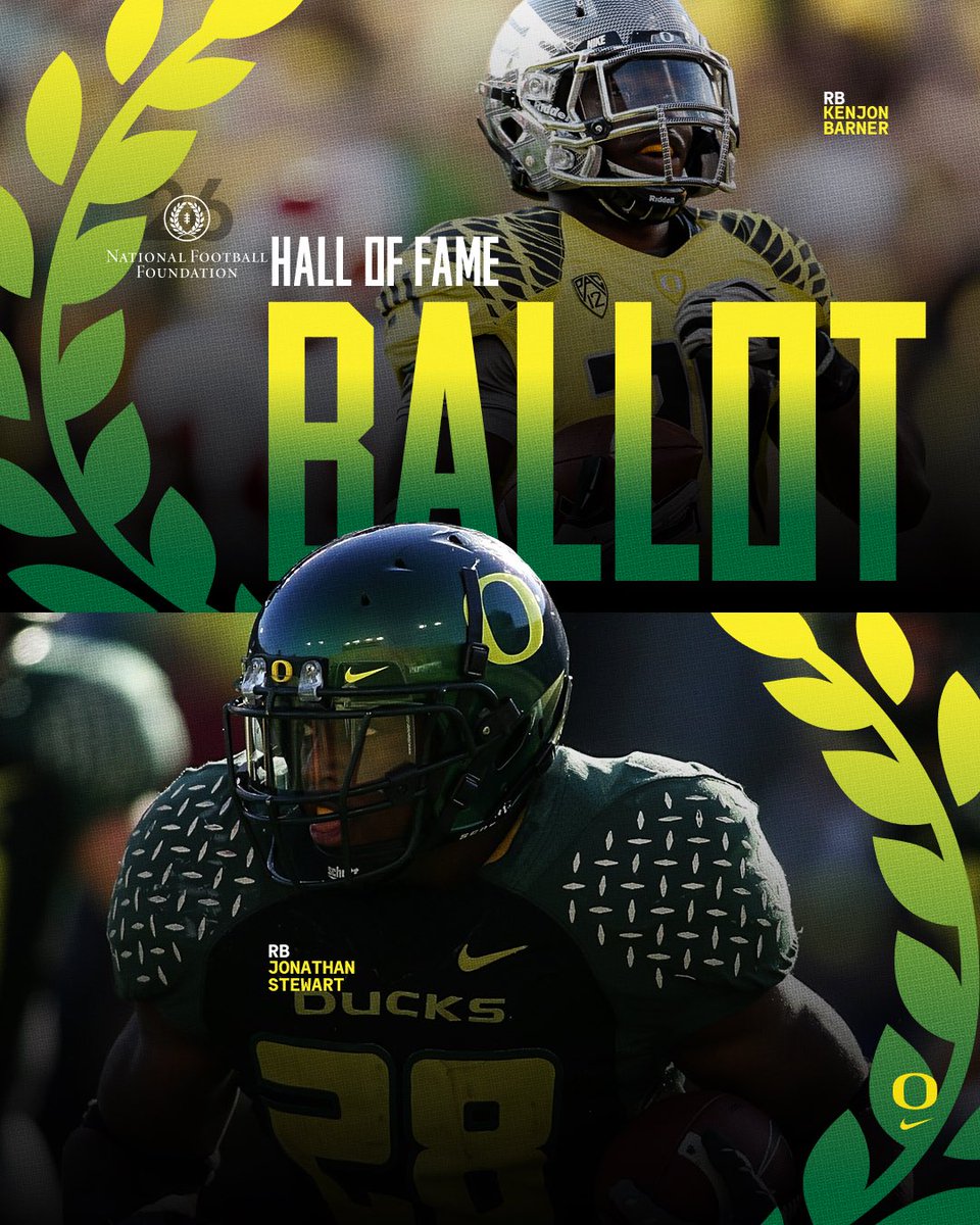 Oregon Football (@oregonfootball) on Twitter photo Legends.
Kenjon Barner and Jonathan Stewart are officially on the 2026 NFF College Football Hall of Fame ballot!
#GoDucks x <a href="/NFFNetwork/">National Football Foundation</a> Legends.
Kenjon Barner and Jonathan Stewart are officially on the 2026 NFF College Football Hall of Fame ballot!
#GoDucks x <a href="/NFFNetwork/">National Football Foundation</a>