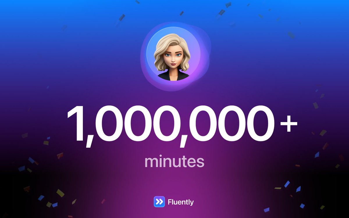 yrebryk's tweet image. One more crazy milestone for Fluently: 1,000,000+ minutes spoken with our AI tutor in just a month 🤯
Huge thanks to everyone practicing English with us. And mad respect to the legend who went 124 minutes straight. Excited for what’s next!