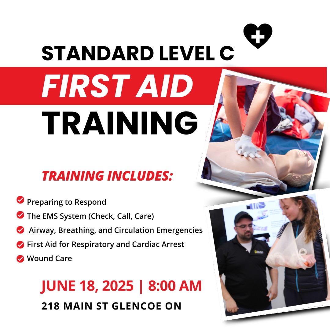 Join us on June 18 for Standard First Aid Level C Training—a full-day, certified course designed to equip you with the lifesaving skills everyone should have.

Message us to secure your spot today!

Learn CPR, AED use, and how to respond to medical emergencies with confidence.