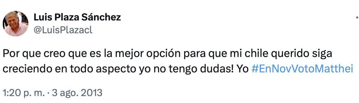 Luis Plaza, histórico Renovación Nacional, no podrá votar por Matthei esta segunda vez.
