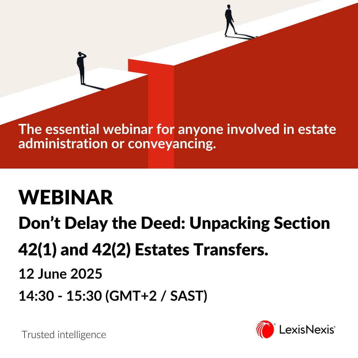 Handling deceased estate transfers? Know when to apply Section 42(1) vs 42(2) and avoid costly delays.

📅 Join our free webinar on 12 June at 14:30 to streamline estate transfers with Lexis Deceased Estates + Lexis Convey.

🔗 Register: bit.ly/43PVKsY

#LexisNexisSA