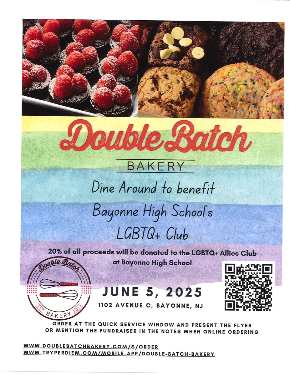 BayonneBOE (@bayonneboe) on Twitter photo Sweet treats for a sweet cause! π³οΈβππ° Join us tomorrow, June 5th, at Double Batch Bakery to support <a href="/BayonneHigh/">Bayonne High School</a> LGBTQ+ Allies Club! 20% of all proceeds will be donated. Just mention the fundraiser at the quick service window or in your online order notes! Sweet treats for a sweet cause! π³οΈβππ° Join us tomorrow, June 5th, at Double Batch Bakery to support <a href="/BayonneHigh/">Bayonne High School</a> LGBTQ+ Allies Club! 20% of all proceeds will be donated. Just mention the fundraiser at the quick service window or in your online order notes!