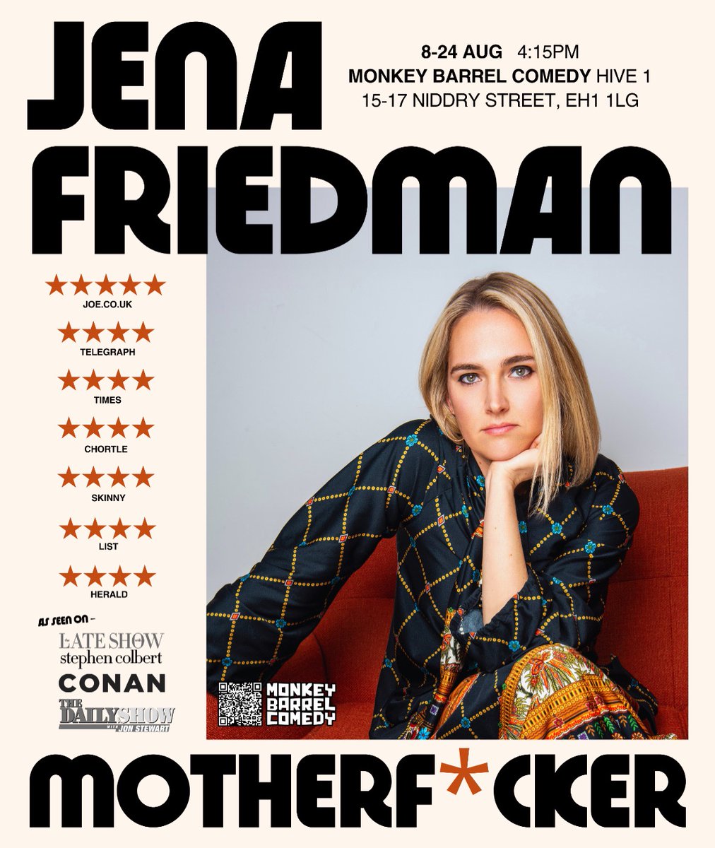 Jena Friedman (@jenafriedman) on Twitter photo Bringing my new show, Motherf*cker, to the Edinburgh Fringe Aug 8-24. Get your tickets here: edfringe.com/tickets/whats-… 📸 by <a href="/LindseyByrnes/">Lindsey Byrnes</a> Bringing my new show, Motherf*cker, to the Edinburgh Fringe Aug 8-24. Get your tickets here: edfringe.com/tickets/whats-… 📸 by <a href="/LindseyByrnes/">Lindsey Byrnes</a>