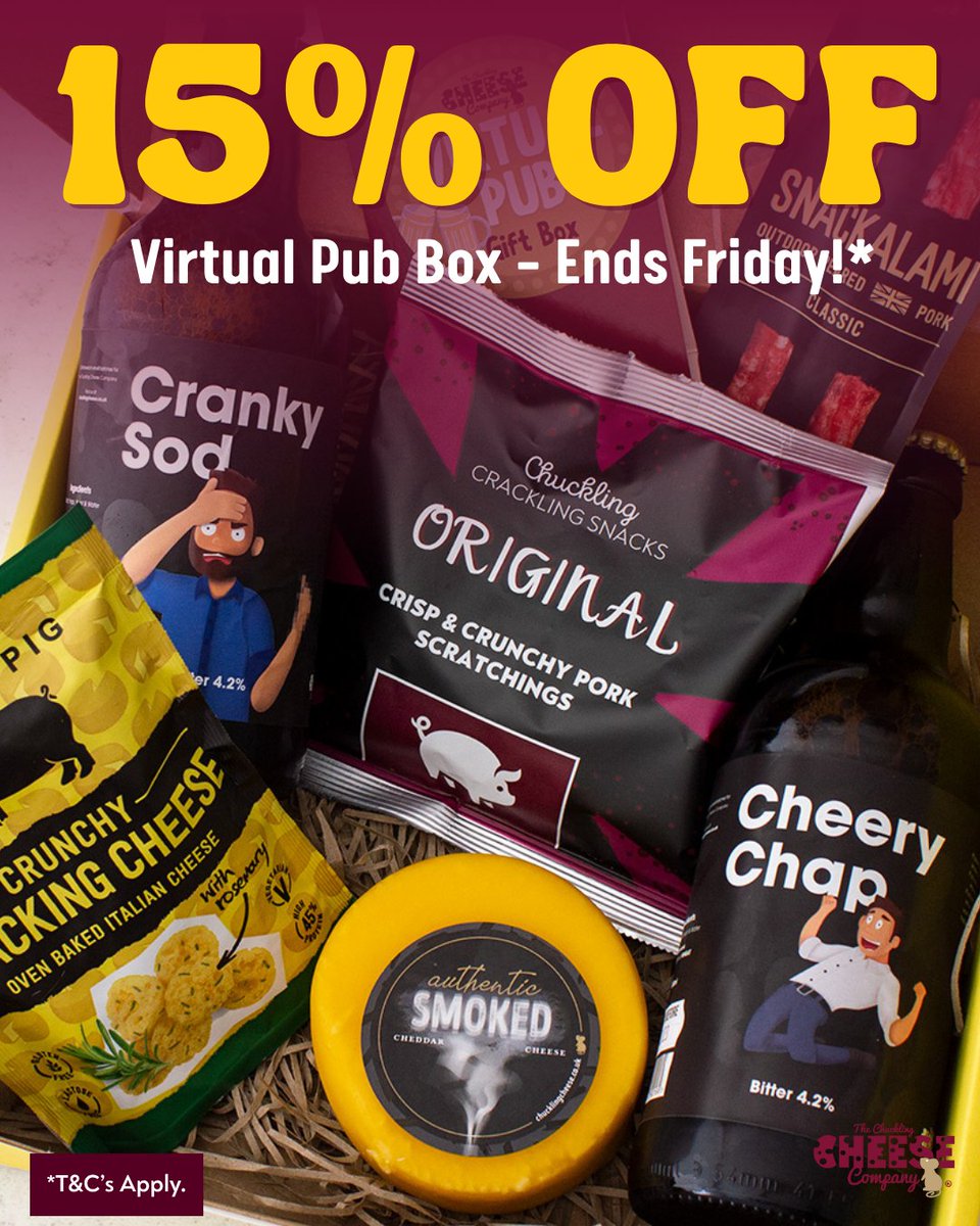 Give Dad the ultimate night in this Father's Day with our Virtual Pub Gift Box – now 15% OFF until Friday!*

Includes all the pub vibes, without the crowds. Perfect for snack enthusiasts. 🧀🍺

Shop now: zurl.co/N3e8j 

#notjustcheese #chucklingcheese *T&amp;C's apply.