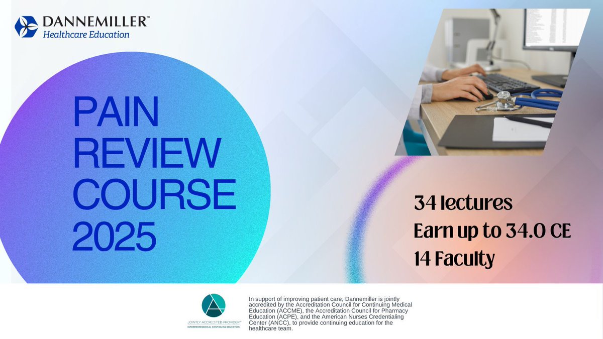 Dannemiller’s PRC 2025 features 34 video lectures by 14 experts, accessible anytime. The full course costs $599 with CE credit or $399 without, while individual lectures are $22 with CE credit or $12 without. 

For more details, visit the link: dannemiller.com/activity-detai…

#PainCE