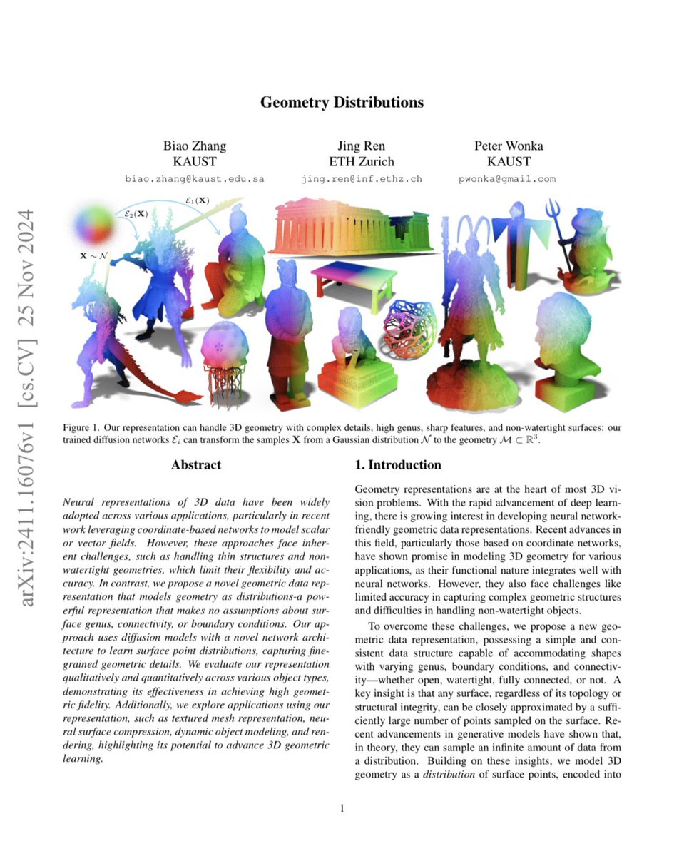 Just got reminded about this paper called «Geometry Distributions»

It uses diffusion, but it’s not about geometry generation, rather it’s a way to represent it. The “dataset” here is just a set of surface points

Core idea is to look at the surface as a mapping from a Gaussian