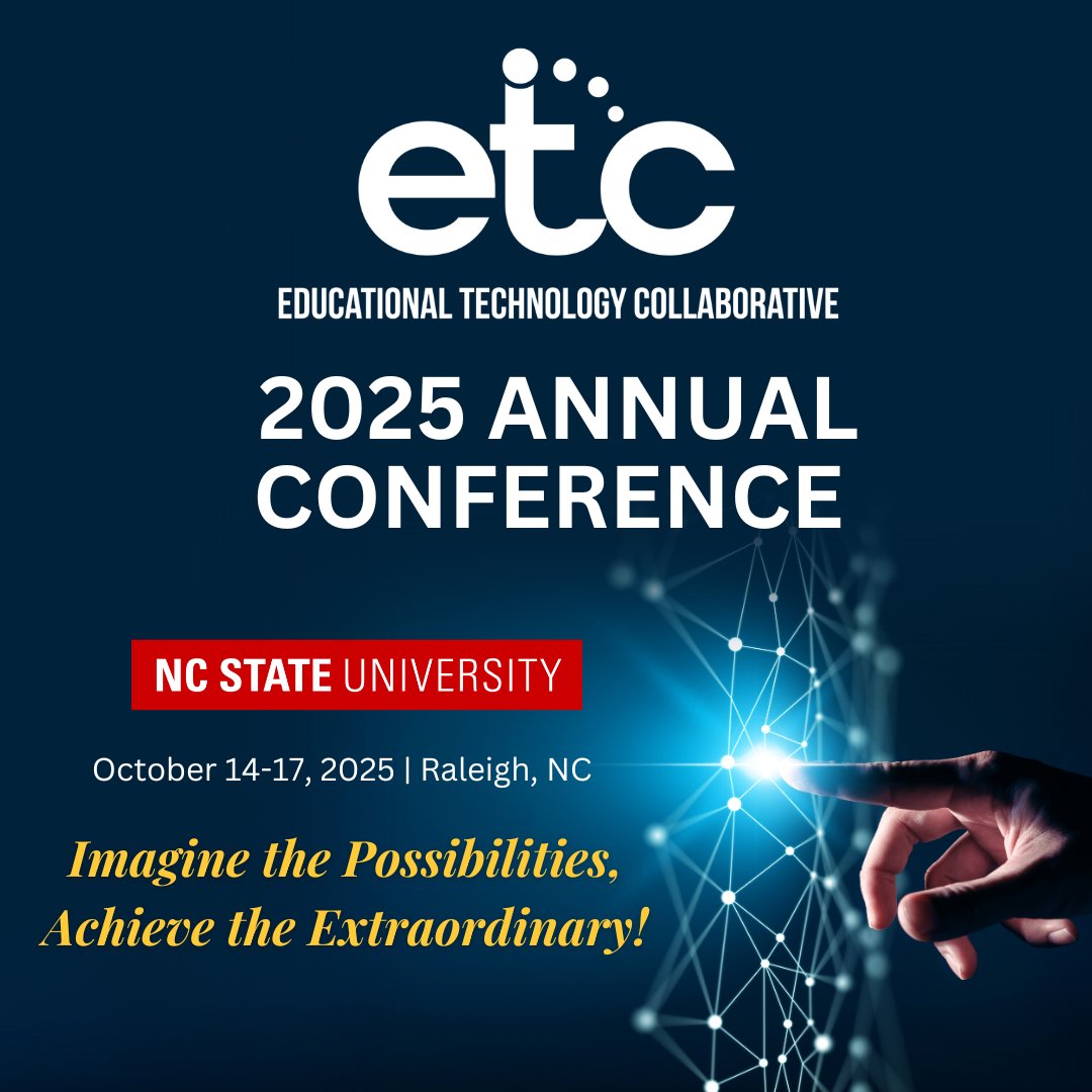 Ed_Tech_Collab's tweet image. What can you expect at the 2025 ETC Annual Conference? Innovation, collaboration, &amp;amp; inspiration!

Join us at NC State in Raleigh, where AV &amp;amp; IT professionals &amp;amp; tech leaders will come together! Don’t miss this dynamic professional development experience. etcollaborative.org/2025-annual-co…