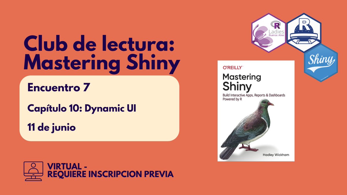 ¡Sumate al próximo  encuentro de Lectura Mastering Shiny!

Organizan <a href="/RLadiesBA/">R-Ladies BuenosAires</a> &amp; R en Buenos Aires 🚀
📅 Mié 11/06, 18:30-20:00 (UTC-3)
💻 Resolvemos ejercicios y compartimos dudas sobre Shiny.
🙋‍♀ No hace falta ser experta.
📝 Inscribite en meetup.com/renbaires/even…