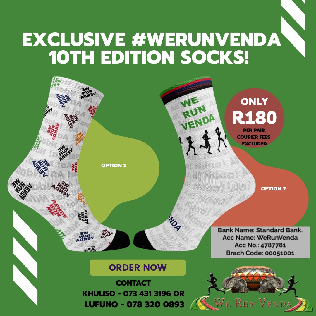 WeRunVenda's tweet image. 🔥 Breaking - News 🔥 This year we are celebrating our 10th Anniversary so we have decided add limited edition socks..!

Price: R180 per pair.

All details are on the poster on how to order.

Option 1: WeRunVenda
Option 2: I ❤️ Venda

#10thEdition #WeRunVenda #ILoveVenda #Venda