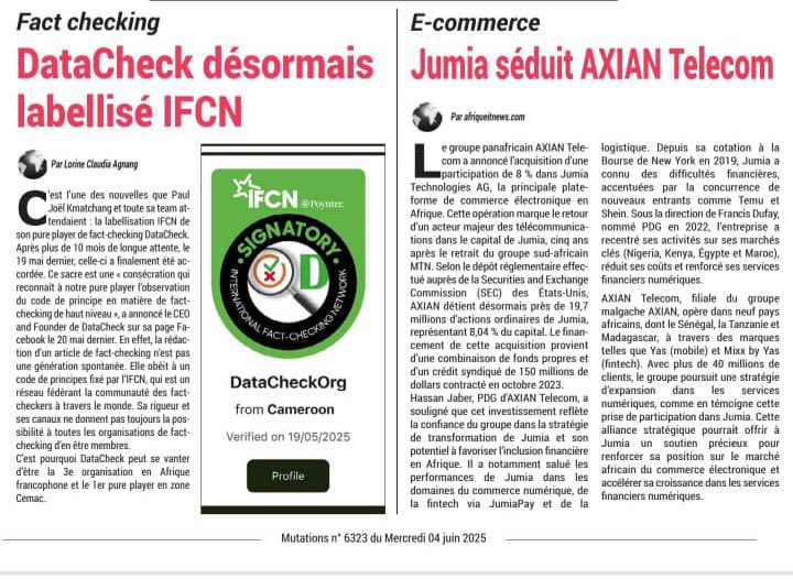 Le quotidien <a href="/MutationsOnline/">Mutations Online</a>  à propos de la labélisation IFCN de <a href="/DatacheckOrg/">DataCheck.org</a> 🎉

Lire l’article ⤵️